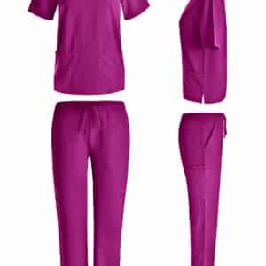 Unisex 4 Way stretch cargo scrub set in Berry color
