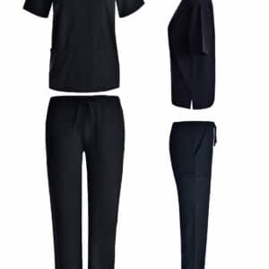 Unisex 4 Way stretch cargo scrub set in Black