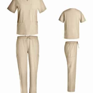 Unisex 4 Way stretch cargo scrub set in Khaki color