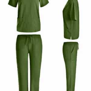 Unisex 4 Way stretch cargo scrub set in Olive Green