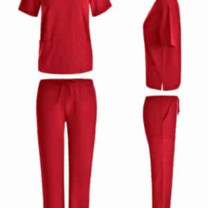 Unisex 4 Way stretch cargo scrub set in Red
