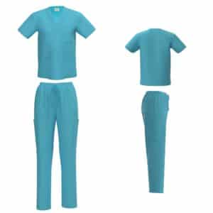 Unisex 4 Way stretch cargo scrub set in turquoise color