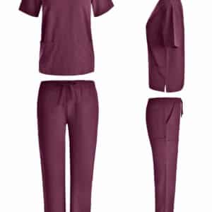 Unisex 4 Way stretch cargo scrub set in Wine color